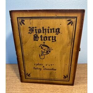 Wood Fishing Stories 1 5x7 Photo Shadow Box Standing Photo Frame EUC